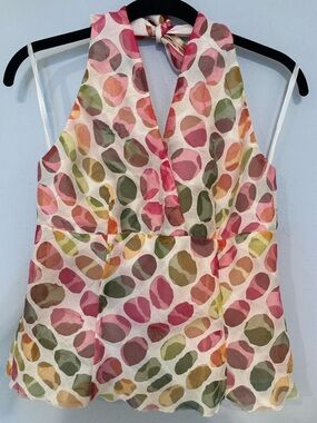 Etcetera Halter Neck Polka Dot Print Top - Multi Pink & Green sz 4